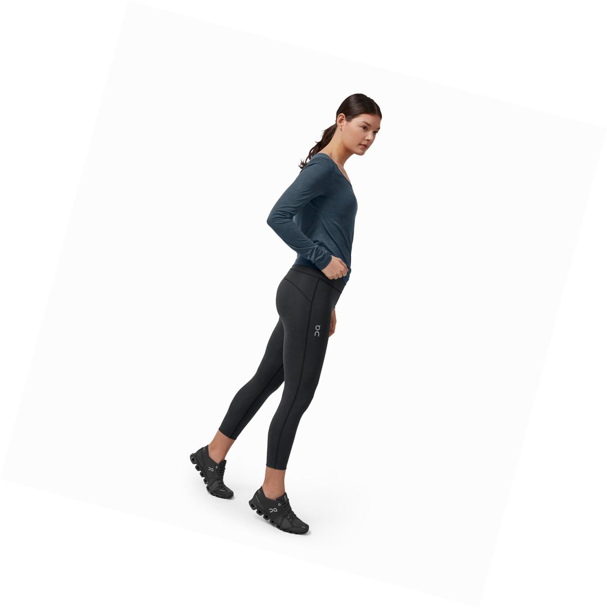 Black On Tights 7/8 Women's Running Leggings | 5243FBEWI