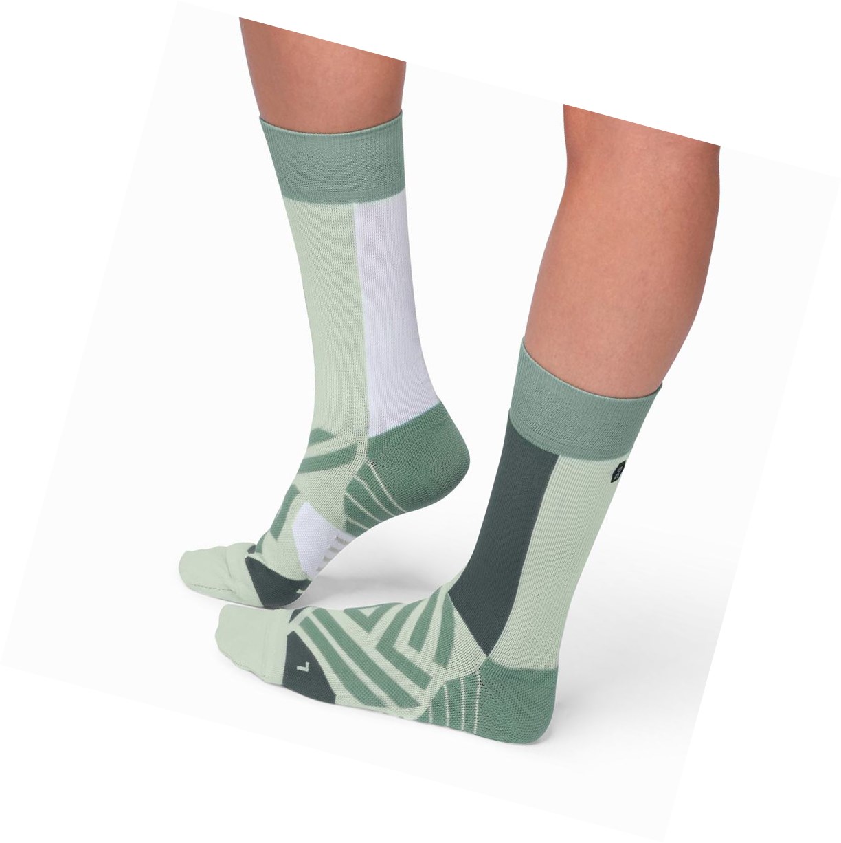 Green / White On High Men\'s Running Socks | 8529BILQK