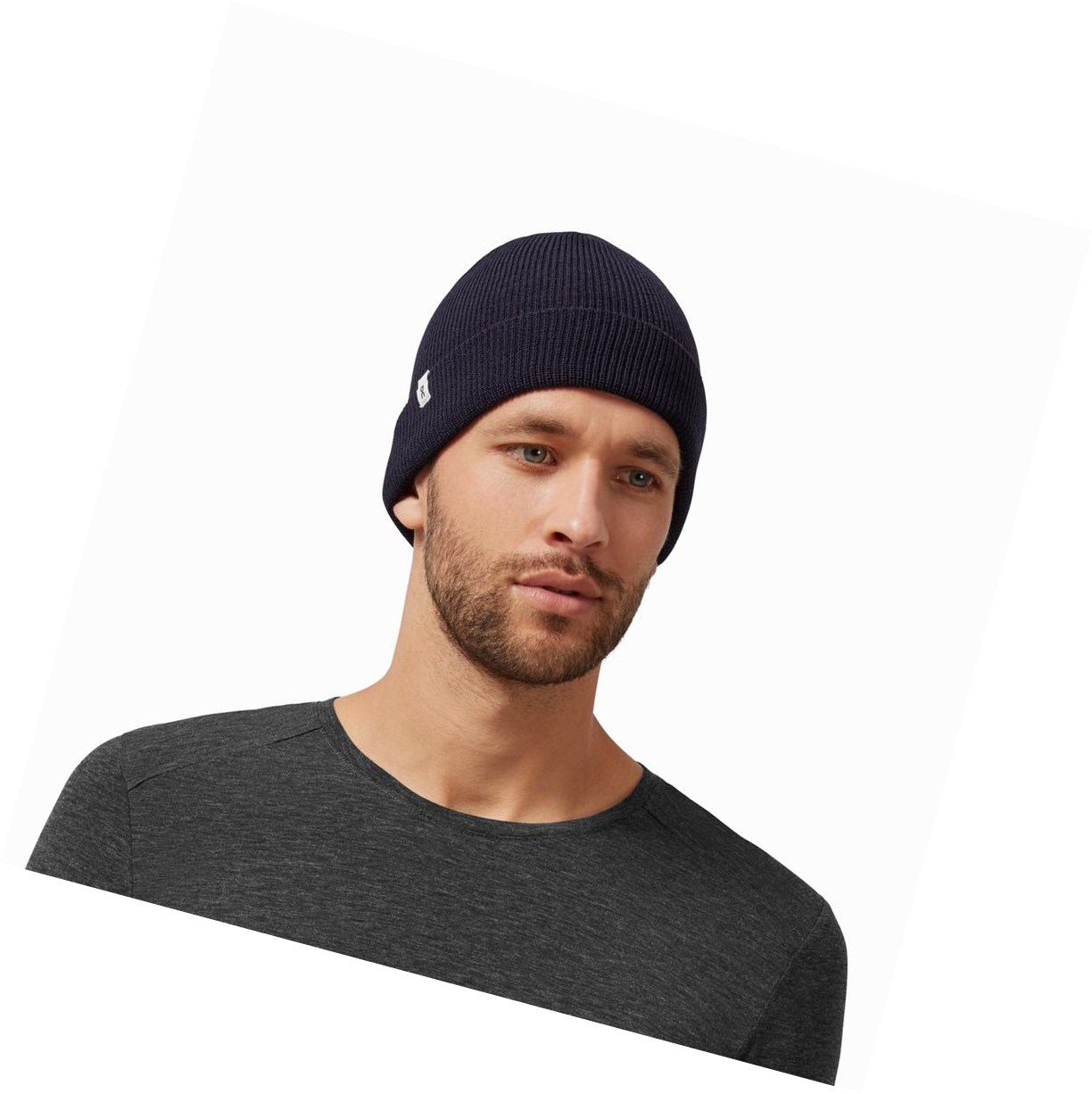 Navy On Merino Beanie Men\'s Hats | 5391YRFKB