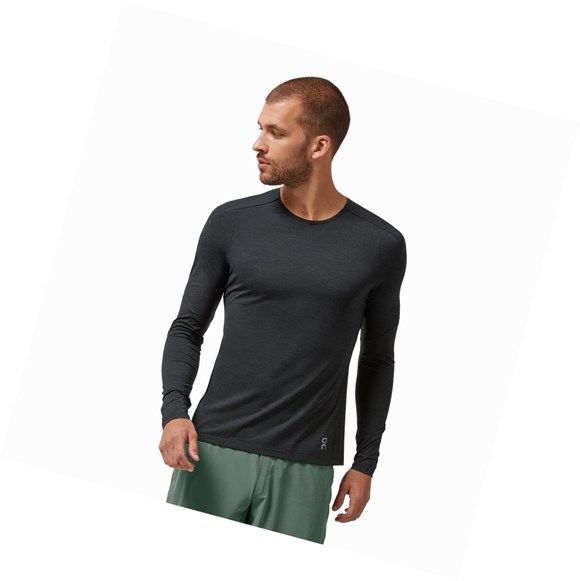 Black On Performance Long-T Men's T Shirts | 1079DKFYX