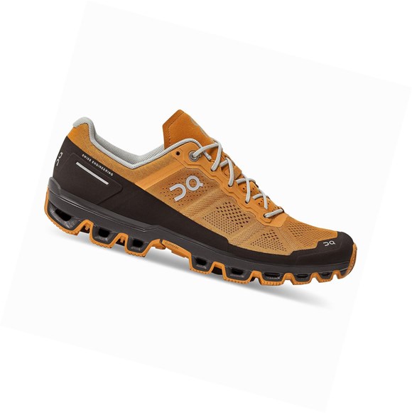 Brown / Yellow On Cloudventure Men's Trail Running Shoes | 6543CSDOA