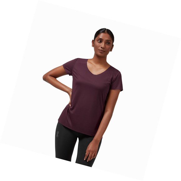 Claret / Black On Performance Long-T Women's T Shirts | 6381IYONM